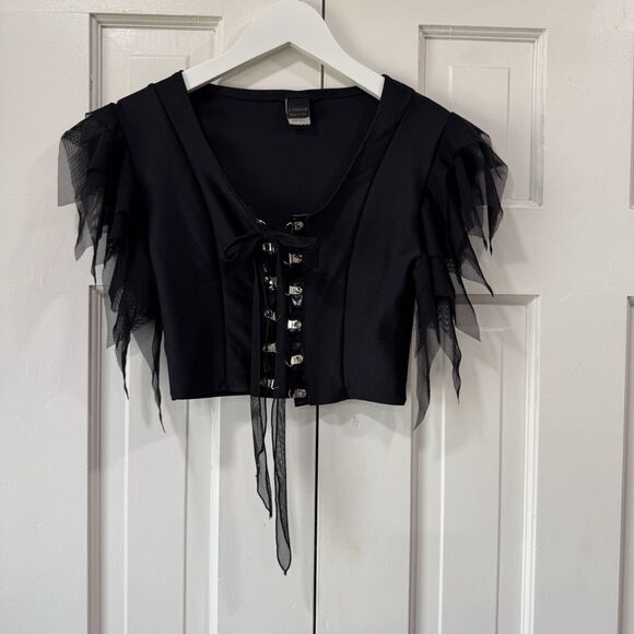 J. Valentine Dolls Kill 2pc. Outfit Black Corset Tulle Mesh Nylon Spandex XS/S - Picture 7 of 15